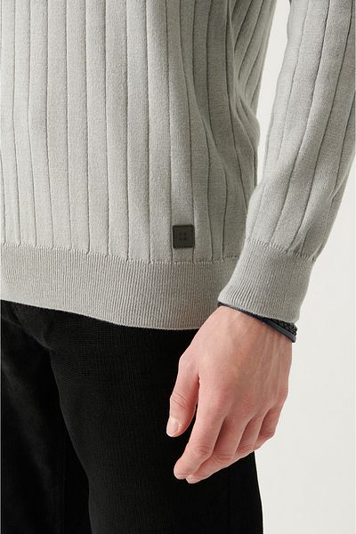 Avva Férfi szürke nyakú jacquard kötöttáru pulóver A22y5179