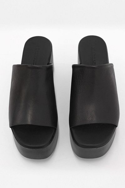 NILUFARR Piele naturală neagră - Papuci cu toc cu balon