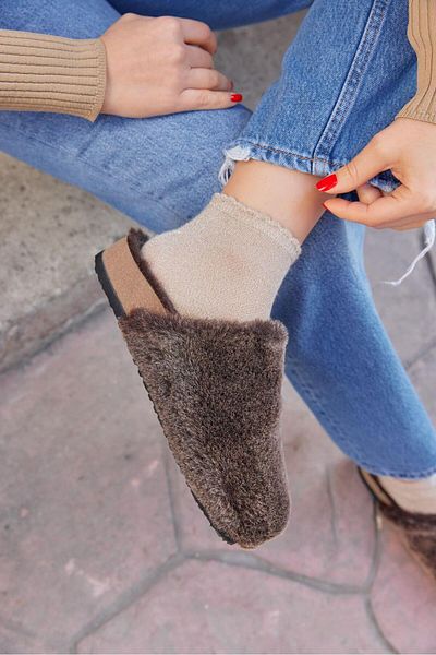NILUFARR Papuci de damă Cosshe Brown Color Furry