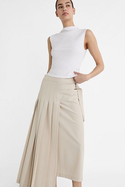 Stradivarius faux leather pleated skirt in ecru best sale