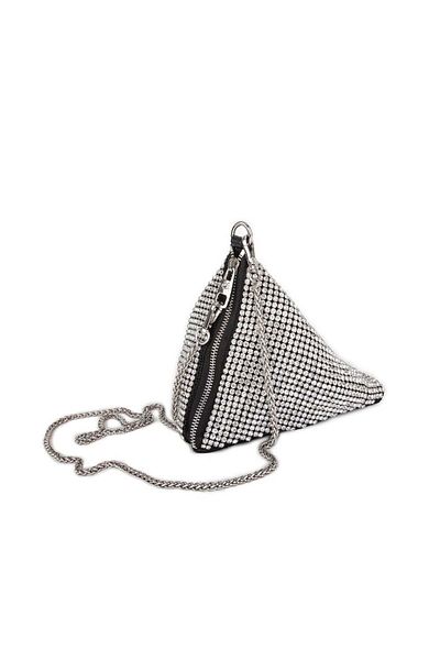 Nas Bag Geantă de damă, cu diamant alb, argintiu, piatră, elegantă, cu bară dublă, triunghiulară