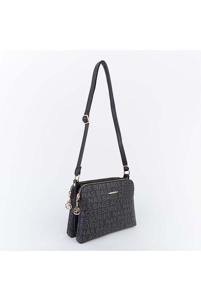 Nas Bag Geantă Crossbody cu fermoar dublu Geantă cu curea reglabilă Black Written