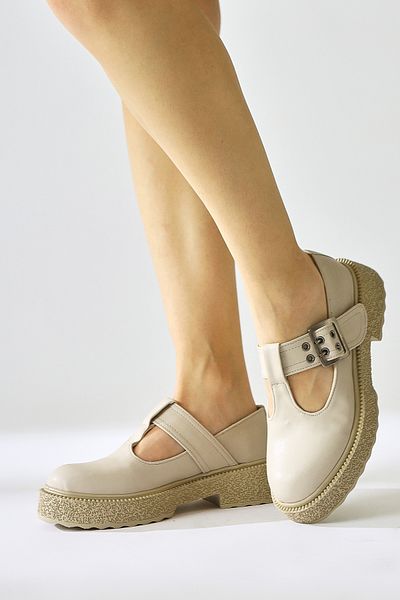 Limoya Kalla Beige Thick Sole Buckle Women's Casual Shoes