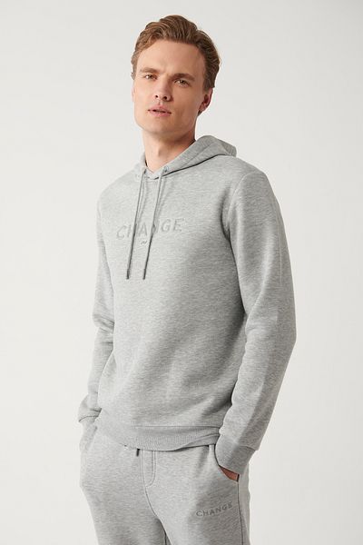Avva Men's Gray Hooded 3 Thread Raised Printed Sweatshirt A32Y1240