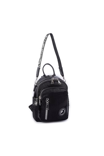 Nas Bag Women's Convertible Backpack and Shoulder Bag Stylish Wide Zipper Bag (24X31X14 CM) Black Si