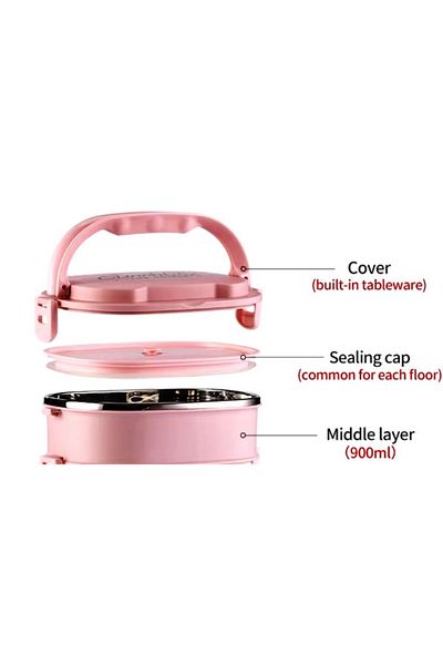 Tantitoni 900 ml Stainless Steel Food Carrying Container - Rectangular, with Fork and Spoon, Food 1084