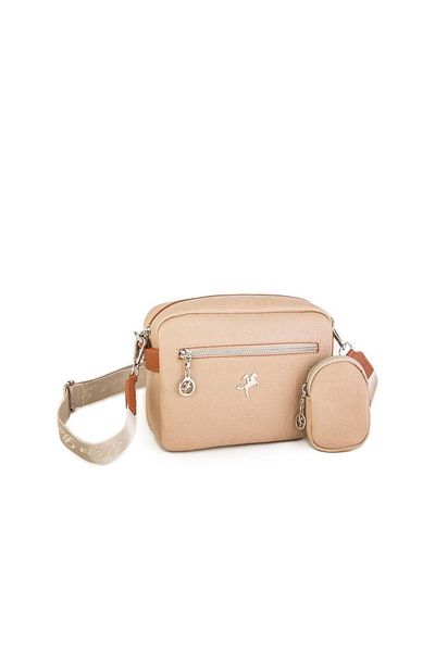Nas Bag Geantă Crossbody de damă Mini portofel Curea reglabilă Mink Tan în relief