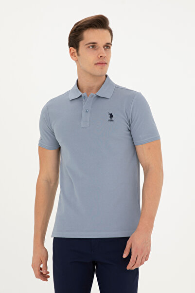 U.S. Polo Assn. تي شيرت رجالي ذو قصة ضيقة وياقة بولو بلون نيلي أساسي 50279613...