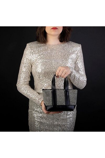 Nas Bag Geantă de damă și geantă de mână Black Silver Diamond Black Stone