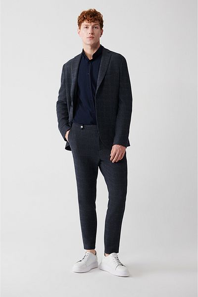 Avva Marineblaue, um 360 Grad dehnbare Anzughose mit seitlicher Taille und elastischer Taille für Herren A32y3251