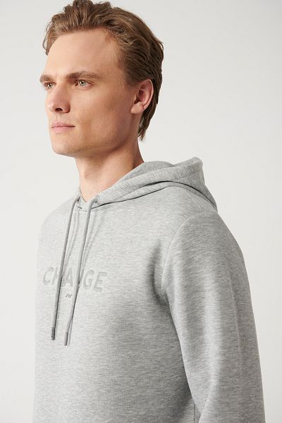 Avva Men's Gray Hooded 3 Thread Raised Printed Sweatshirt A32Y1240