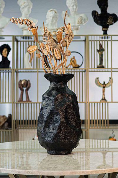Ella's Design Studio Black Textured Large Vase - Holbox Vase, New Home Gift, New Home Decor