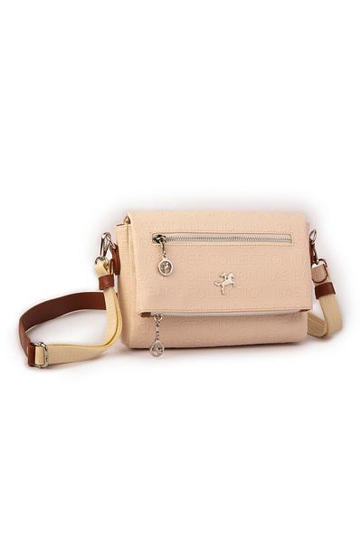 Nas Bag Geantă sport cu mai multe buzunare pentru femei, cu buzunare, crem, bronzat în relief (25x18x7 cm)