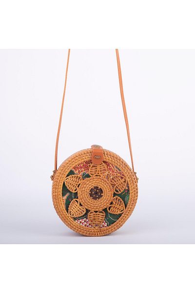 Nas Bag Geantă rotundă originală din paie pentru femei, curea din piele, paie maro