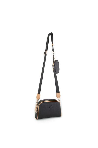 Nas Bag Mini geantă crossbody pentru femei cu relief Camel negru