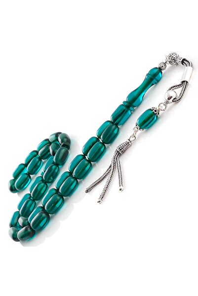 TESBİHCİBABA Водорослево-зелена капсула з срібними китицями та бурштиновими н...