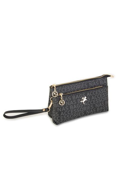 Nas Bag Women's Crossbody and Clutch Bag with Wrist and Crossbody Black Letter (24X15 CM)