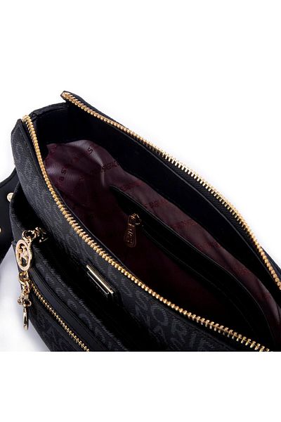 Nas Bag Geantă Poștaș pentru damă, neagră scrisă (lățime 25 cm; lungime 22 cm)