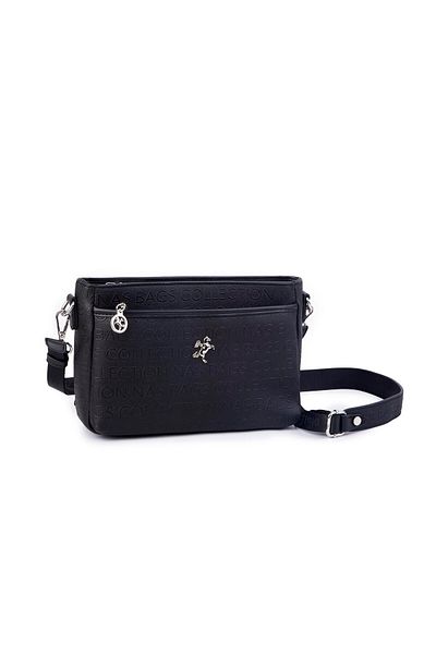 Nas Bag Negru în relief - Geantă de umăr și crossbody cu curea reglabilă cu mai multe compartimente