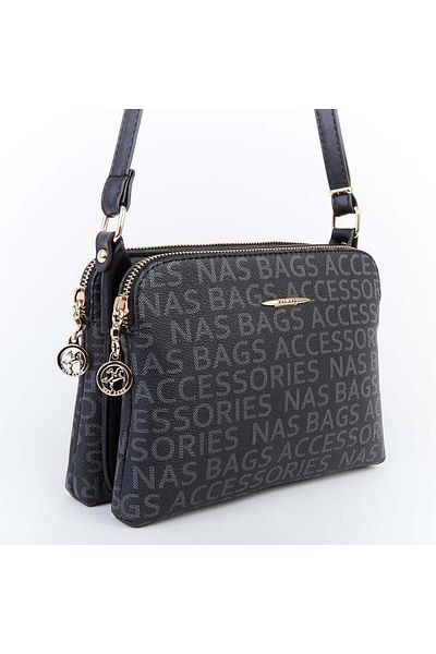 Nas Bag Geantă Crossbody cu fermoar dublu Geantă cu curea reglabilă Black Written