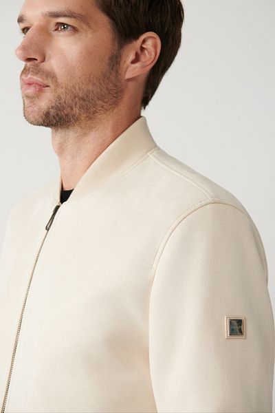 Avva Ανδρικό μπεζ Bomber γιακά με φερμουάρ Suede Look Thin Coat A32y6040