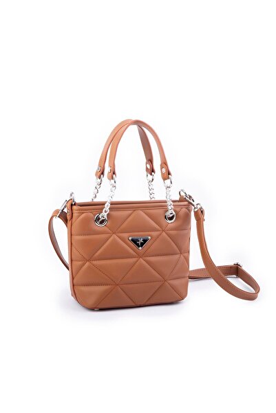 Nas Bag Mini Kadın Zincirli Kapitone El ve Çapraz Çanta 1305 Taba Dona (19x19)