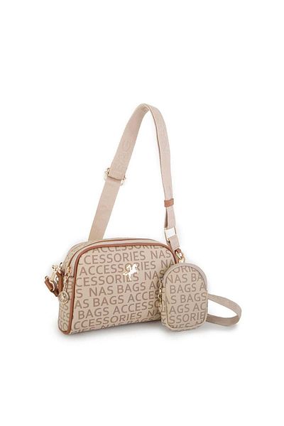 Nas Bag Mini geantă crossbody de damă cu scris Mink Tan