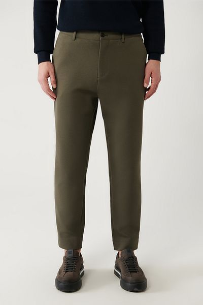Avva Men's Khaki Diagonal Patterned Knitted Chino Pants A32Y3061