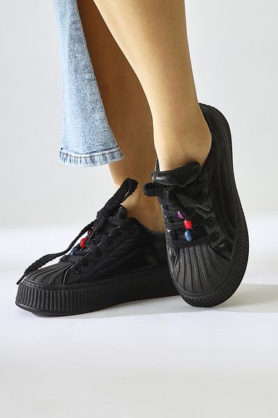 Limoya Chinda Black Parachute Fabric Bead Detailed Women's Sports Shoes, Sneakers