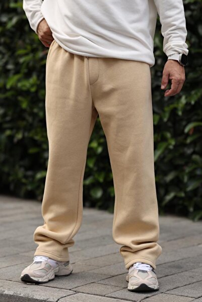 MADZEYMODA Pantaloni de trening bej pentru bărbați - Premium cu 3 fire, raste...