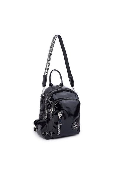 Nas Bag Women's Convertible Backpack and Shoulder Bag Stylish Wide Zipper Bag (24X31X14 CM) Black Kr