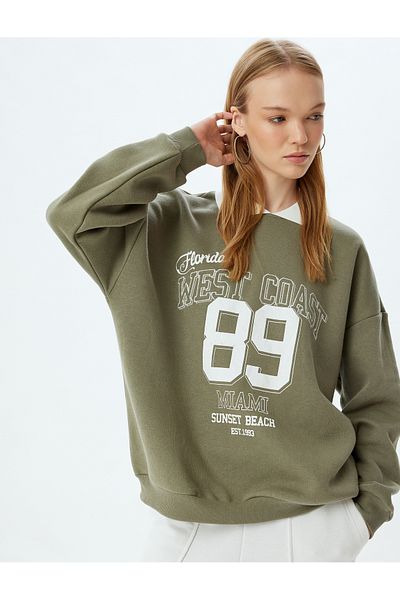 Koton Oversize φούτερ Polo Neck - Slogan Printed Hooded