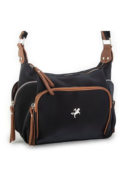 Nas Bag Geantă de damă, țesătură importată, negru, cafeniu (26x21x15 cm)