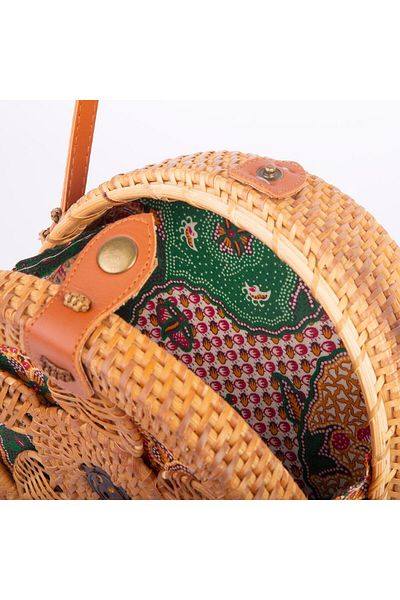 Nas Bag Geantă rotundă originală din paie pentru femei, curea din piele, paie maro