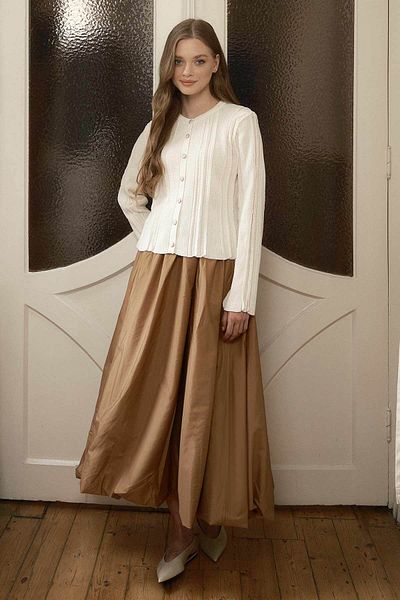 Hooopstore Cream Colored Gather Detailed Cardigan