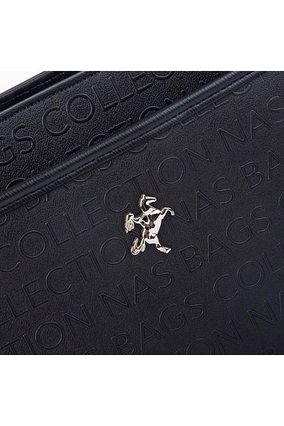 Nas Bag Negru în relief - Geantă de umăr și crossbody cu curea reglabilă cu mai multe compartimente