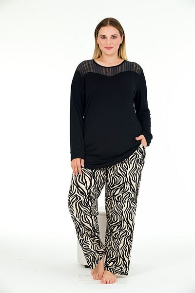 Lady Lingerie Zebra Pattern Large Size Long Sleeve Pajamas Set
