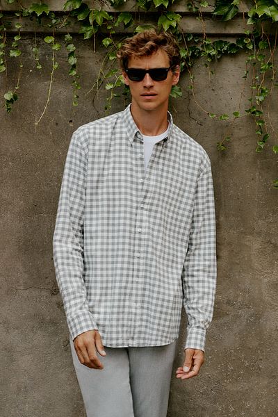 ALTINYILDIZ CLASSICS 100% Cotton Comfort Fit Relaxed Cut Button Collar Flannel Grey-White Shirt