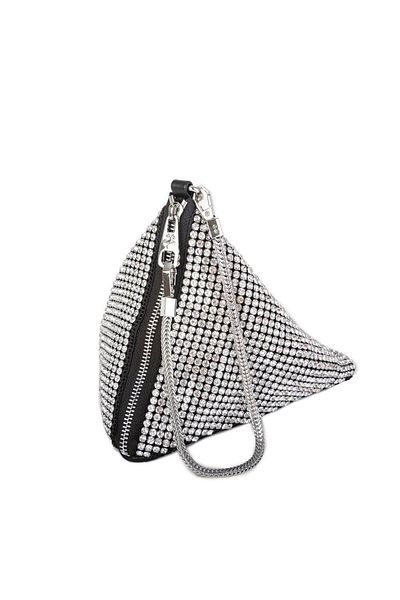Nas Bag Geantă de damă, cu diamant alb, argintiu, piatră, elegantă, cu bară dublă, triunghiulară