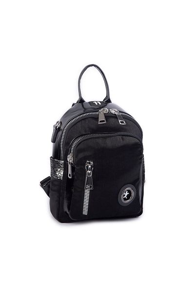Nas Bag Women's Convertible Backpack and Shoulder Bag Stylish Wide Zipper Bag (24X31X14 CM) Black Si