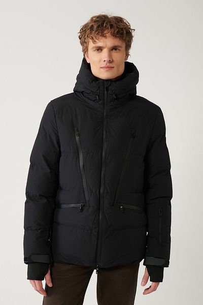 Avva Men's Black Water Repellent Windproof Hooded Puffer Jacket with Thermometer A32Y6015