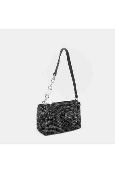 Nas Bag Geantă de damă, serie Diamond, cu detaliu de lanț argintiu, negru