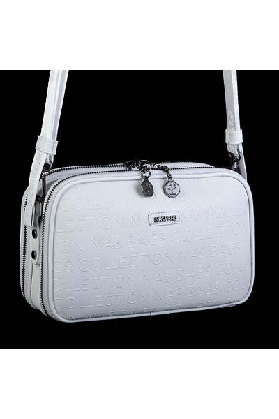 Nas Bag Alb în relief - Geantă crossbody pentru femei cu curea reglabilă cu două compartimente