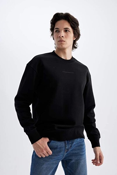 DeFacto Φούτερ με στάμπα X8282 Boxy Fit Crew Neck