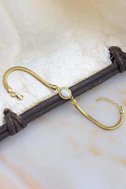 Else Silver 925 Ayar Oval Opal Taşlı Balık Sırtı Gümüş Bileklik