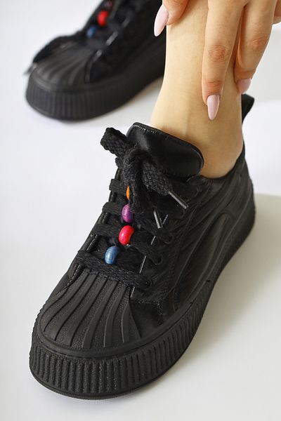 Limoya Chinda Black Parachute Fabric Bead Detailed Women's Sports Shoes, Sneakers