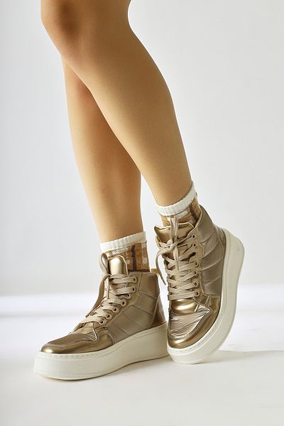 Limoya Raia Gold Highlighter Fabric Lace Up Sports Γυναικείες Μπότες, Γυναικείο Μποτάκι