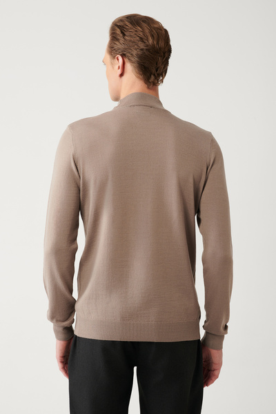 Avva Erkek Vizon Yarım Balıkçı Yaka Yün Karışımlı Triko Regular Fit Kazak B005015