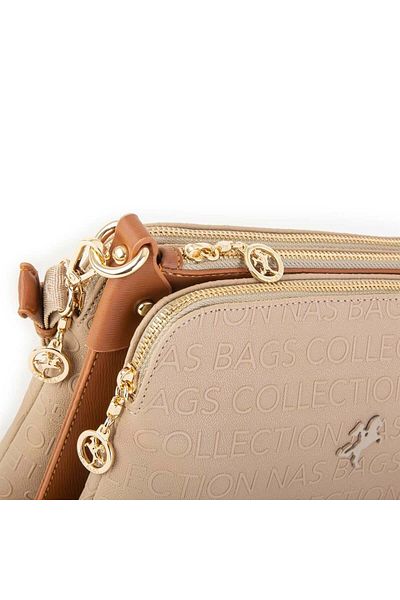 Nas Bag Geantă Crossbody damă cu nisip bronz în relief