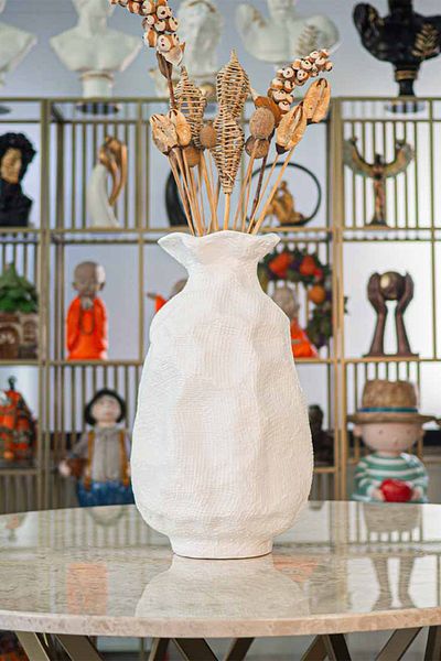 Ella's Design Studio White Textured Large Vase - Holbox Vase, Vase Decor, New Home Gift, New Year Gift